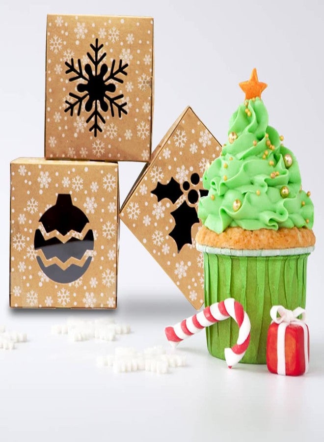 VEYLIN 24Pack Christmas Bakery Boxes with Window, 4“ x 4" x 2.4" Kraft Small Holiday Cookie Boxes for Xmas Gifts Cookie Cupcake - Image 4